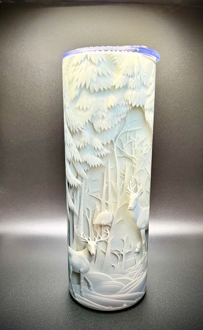 3D Snowy Deer Scene 20oz Skinny Tumbler